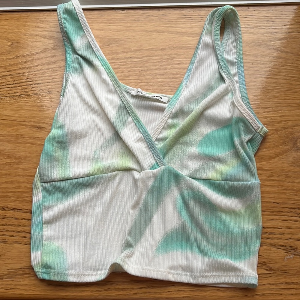 Small Green and White Caution to the Wind Cropped Tank Top